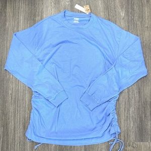 Victoria’s Secret PINK Campus Long Sleeve Solid Ruched Women's Fleece Top Blue